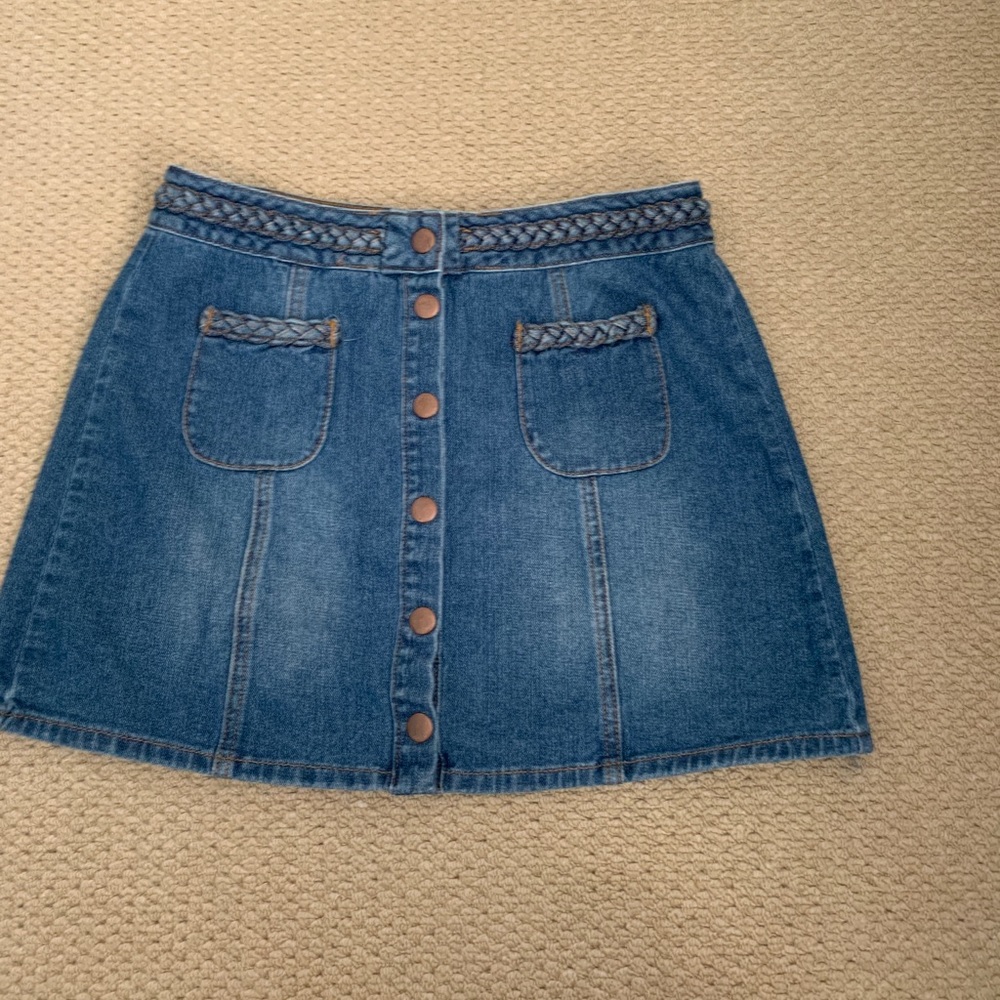 Kendall & Kylie blue braided denim button up skirt